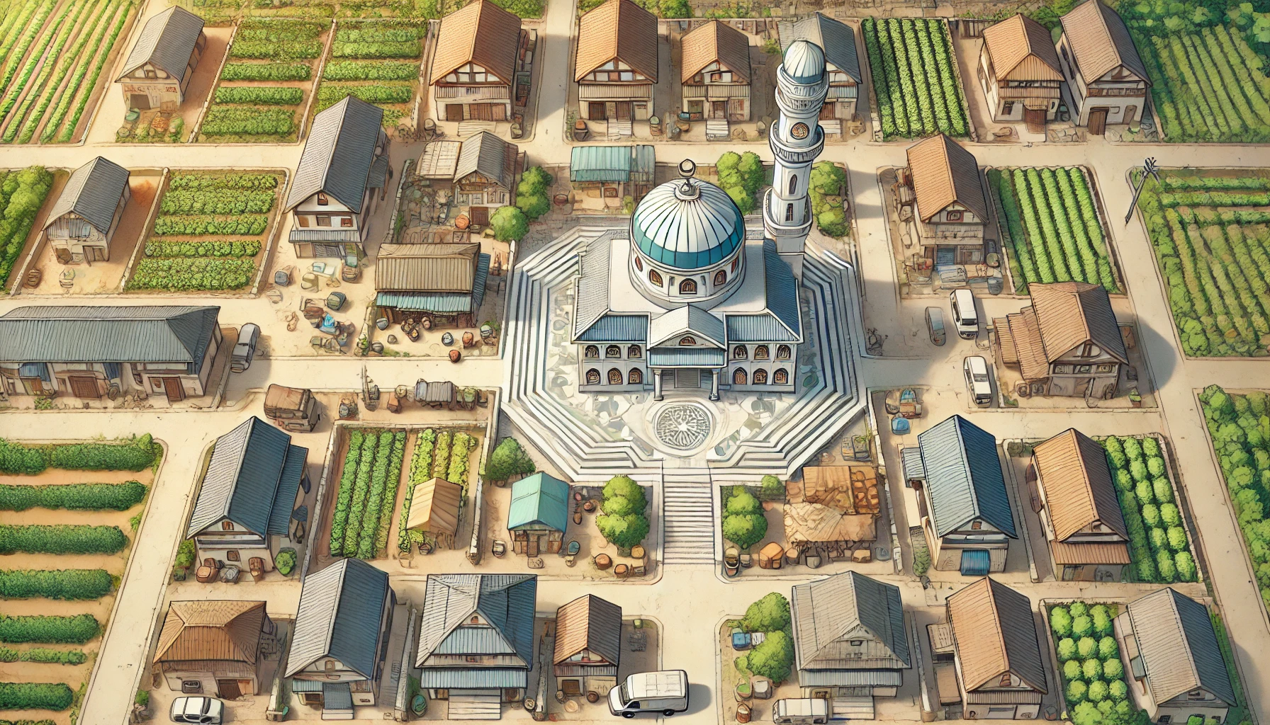 Aerial view of the town